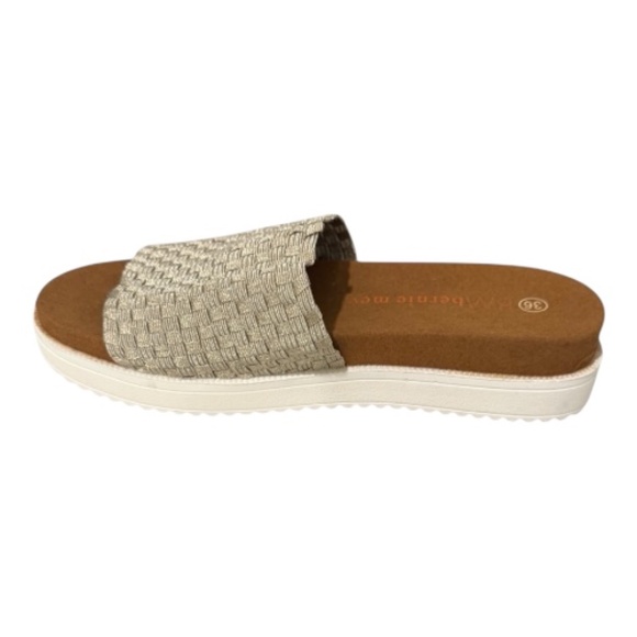 Bernie Mev Capri Flatform Slide Sandals Light Gold Woven Comfort Lightweight NWB - Picture 3 of 6